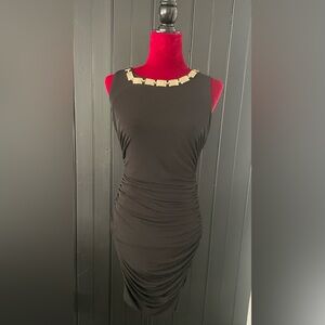 Calvin Klein Black Garment Party Dress With Gold Accents Details